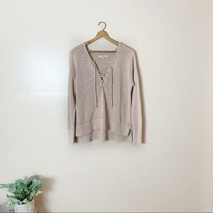 [LOFT] Blush Pink Lace Up V-neck Long Sleeve Pullover Sweater